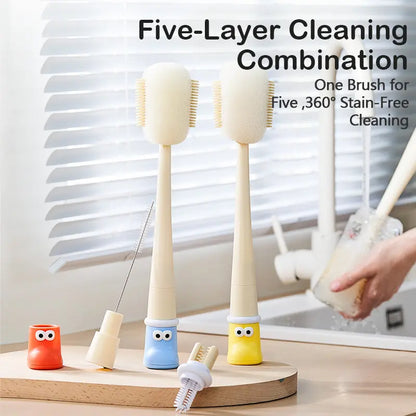 Multifunctional 5-in-1 Bottle Brush – Great for Cleaning Cup Lids & Home Kitchen Chores