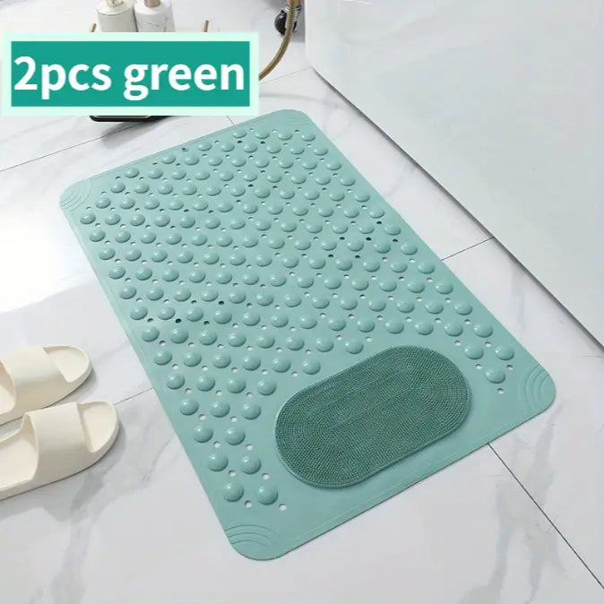 1pc non-slip shower mat, bathtub mat with drain holes and suction cups, foot massage shower rug, home bathroom, bathroom necessities.