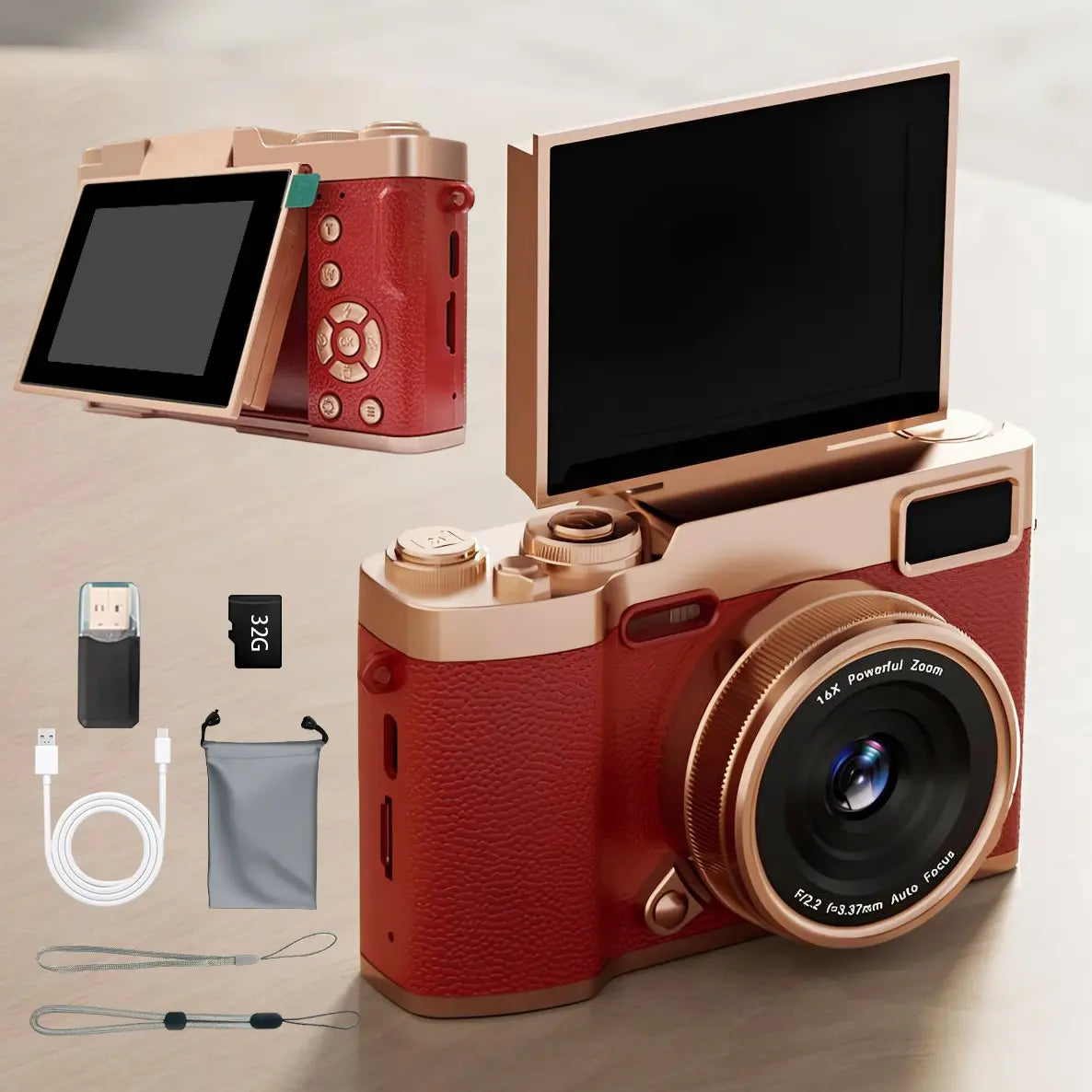 Flip-Screen CCD Camera, Entry-Level Student Pocket Camera with Memory Card, Portable Selfie Digital Camera for Teenagers and Back-to-School Season