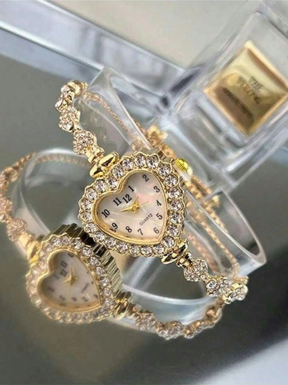 Women's Alloy Bracelet with Heart-Shaped Case, Arabic Numerals Dial, Adjustable Drawstring Strap, Elegant Quartz Watch, Daily Wear