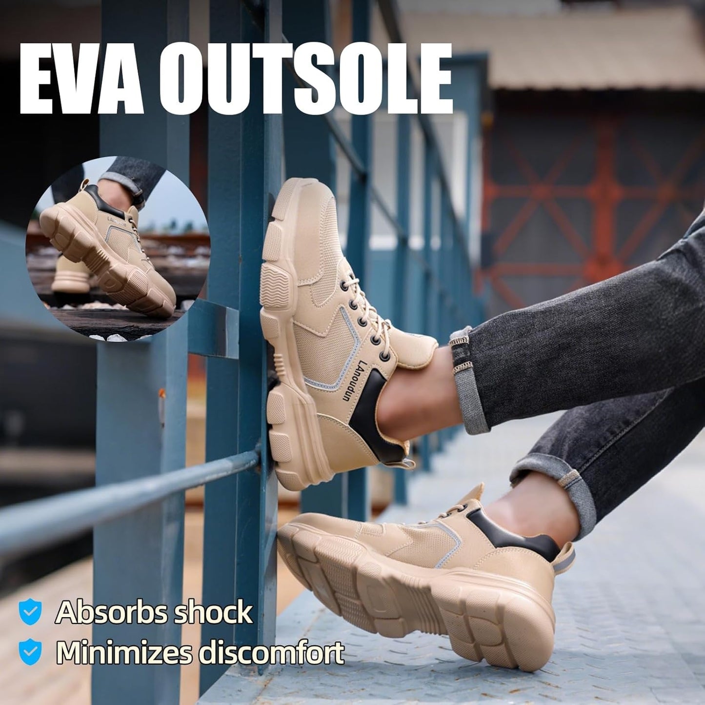 One-piece high-strength safety shoes, capable of withstanding a 3,000-pound heavy object impact, puncture-resistant, lightweight and breathable