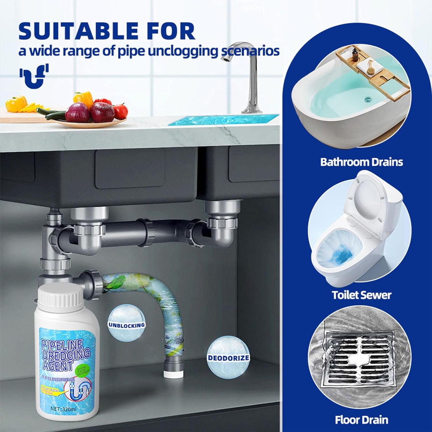 Pipeline Dredging Agent, Toilet Unclogger and Kitchen Sink Pipe Unblocking Powder