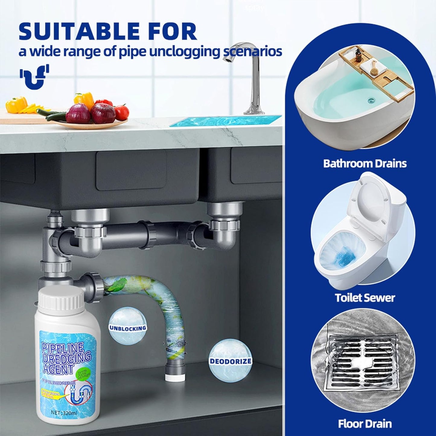 Pipeline Dredging Agent, Toilet Unclogger and Kitchen Sink Pipe Unblocking Powder