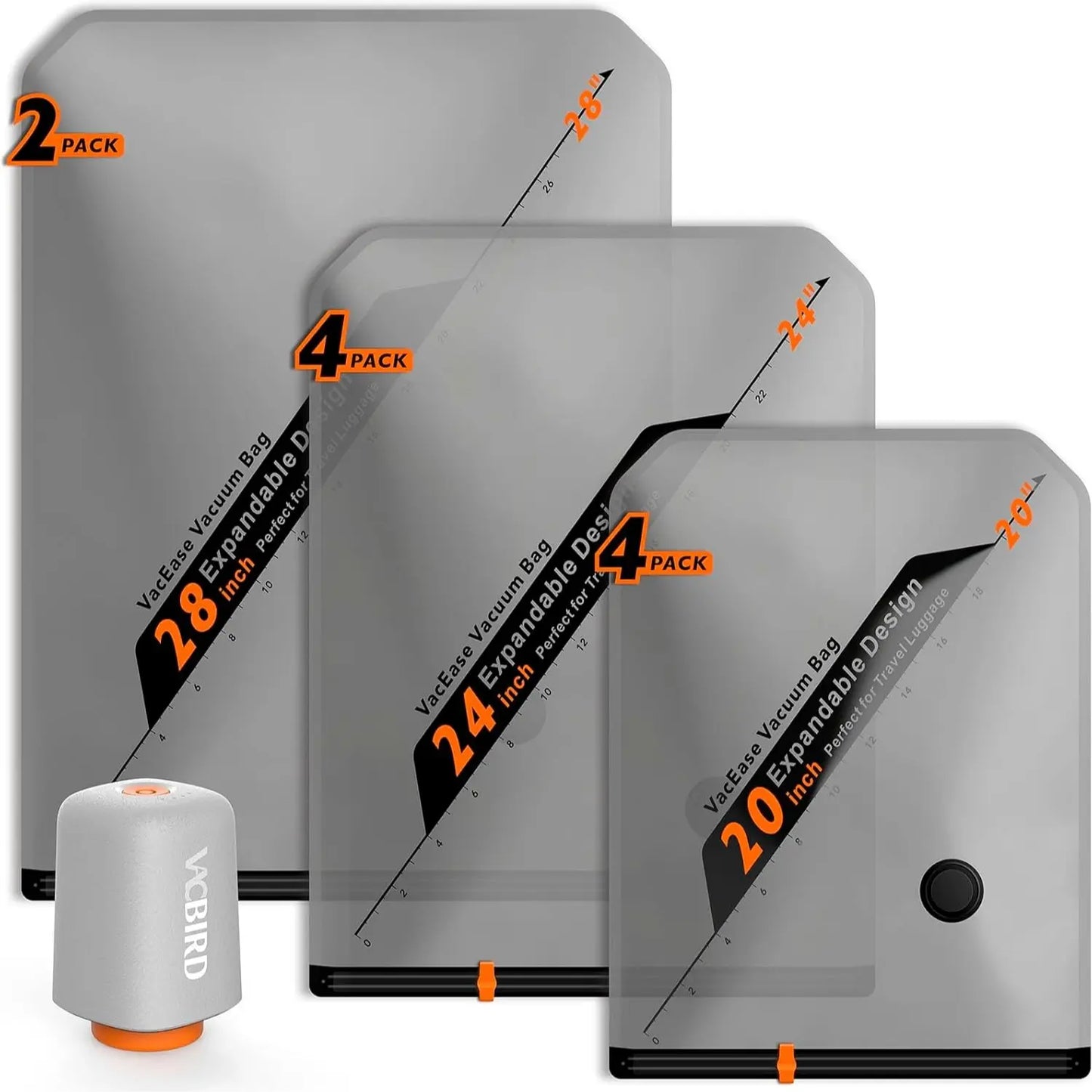 VACBIRD New X8 Vacuum Packing Pump Storage Bags-Rechargeable Wireless Pump Travel Storage Bags Set - 20 Pack Portable Space Saver Bags for Travel & Home - Vacuum Compression Packing Seal for Clothes, Blankets, Seasonal Storage