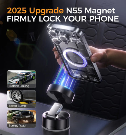 MAGIC JOHN 360° Magnetic Phone Holder Strong Magnetic Grip, Anti-Slip Base & Foldable Design for Car, Home & Travel