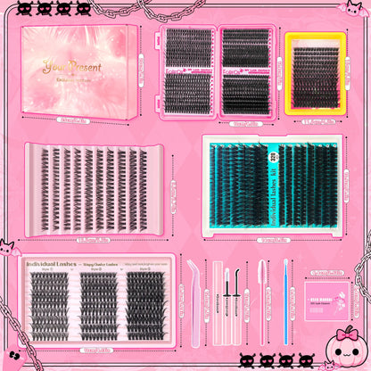 Lash Cluster Extensions Gift Set, Eyelash Extension, 30D 40D 60D 80D 100D Natural Full Set, 120D Extra Volume, Soft & Lightweight, with Glue, Tweezers & Brush