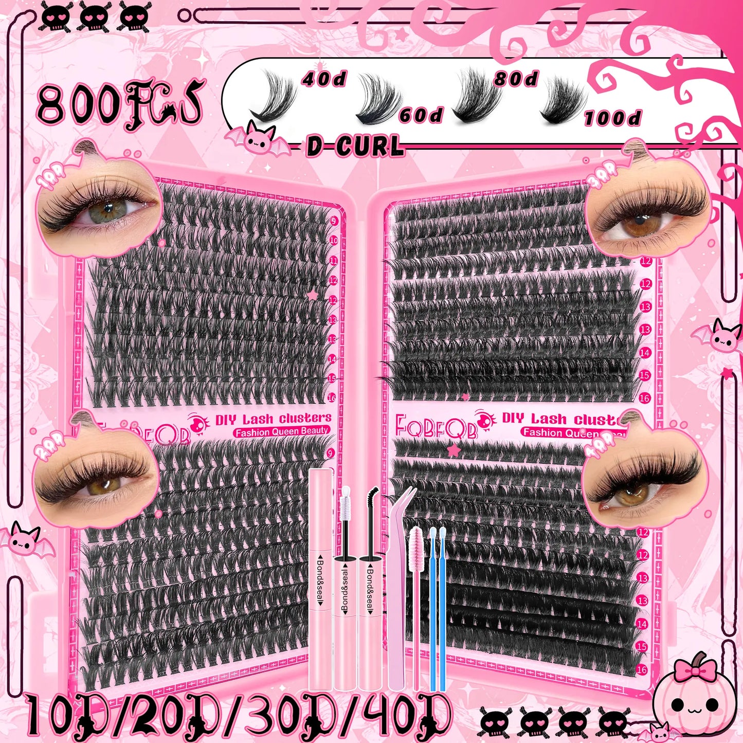 Lash Cluster Extensions Gift Set, Eyelash Extension, 30D 40D 60D 80D 100D Natural Full Set, 120D Extra Volume, Soft & Lightweight, with Glue, Tweezers & Brush