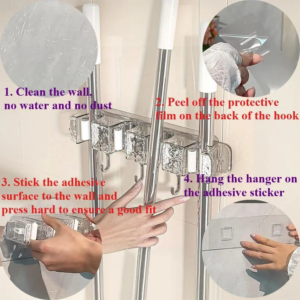 Multi-function Magic Broom & Mop Hook, Wall Mounted Storage, 1 Count Multi-grid Broom & Mop Holder, Portable Household Broom & Mop Organizer, Space Organizer, Plastic Hooks, Home Supplies #TOP PICKS