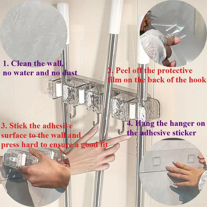 Multi-function Magic Broom & Mop Hook, Wall Mounted Storage, 1 Count Multi-grid Broom & Mop Holder, Portable Household Broom & Mop Organizer, Space Organizer, Plastic Hooks, Home Supplies #TOP PICKS