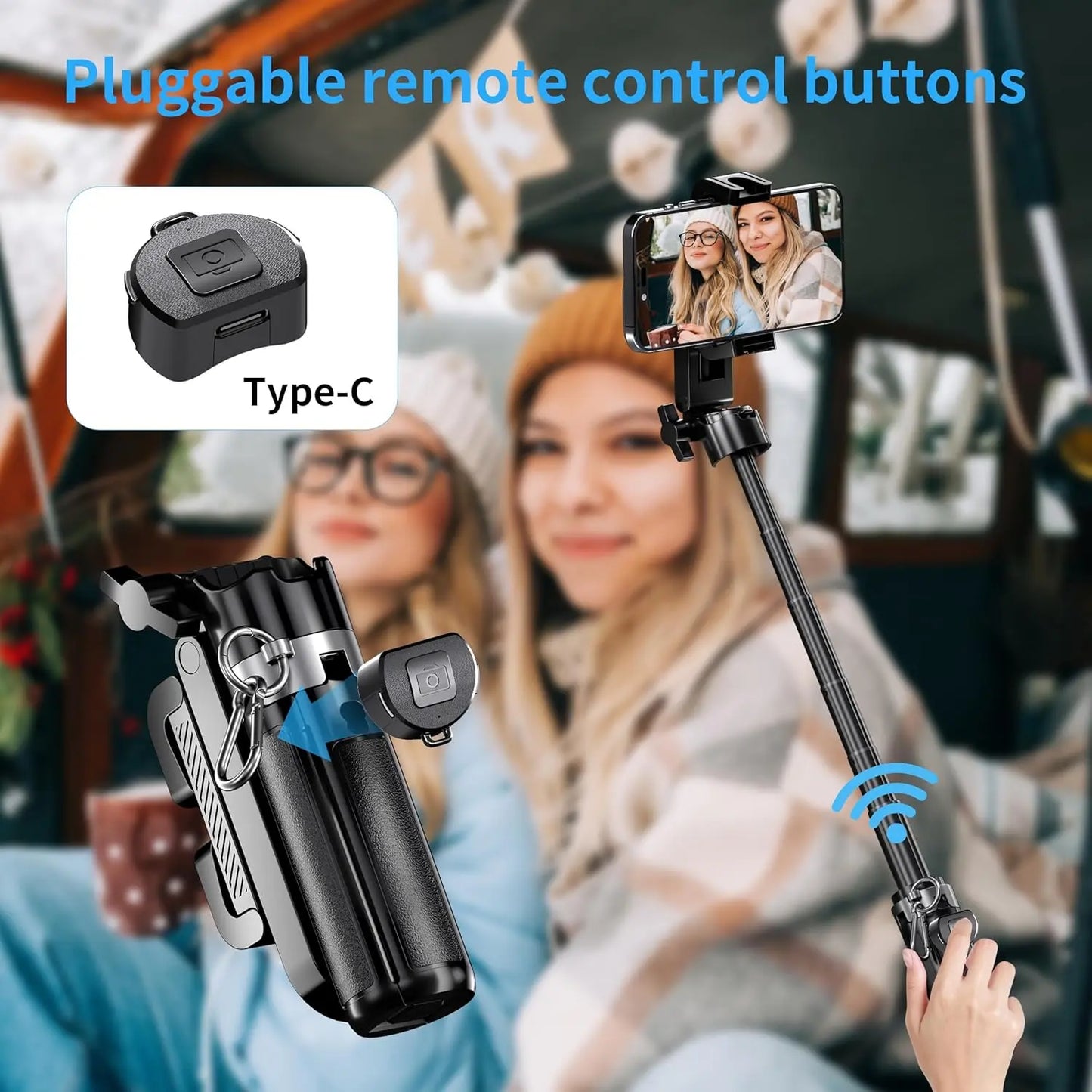 2026 New 4-in-1 Multifunctional mini Selfie Stick with 360° Rotation Compact Stylish Wireless Bluetooth Control Phone Holder for Selfies Video Recording Vlogging  - Stabilizer Camera,Maxinum extend to 16 inches ,Valentine's Day gift