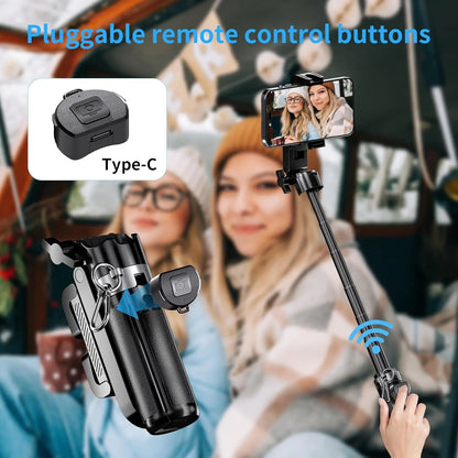 2026 New 4-in-1 Multifunctional mini Selfie Stick with 360° Rotation Compact Stylish Wireless Bluetooth Control Phone Holder for Selfies Video Recording Vlogging  - Stabilizer Camera,Maxinum extend to 16 inches ,Valentine's Day gift