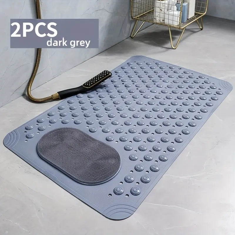 1pc non-slip shower mat, bathtub mat with drain holes and suction cups, foot massage shower rug, home bathroom, bathroom necessities.