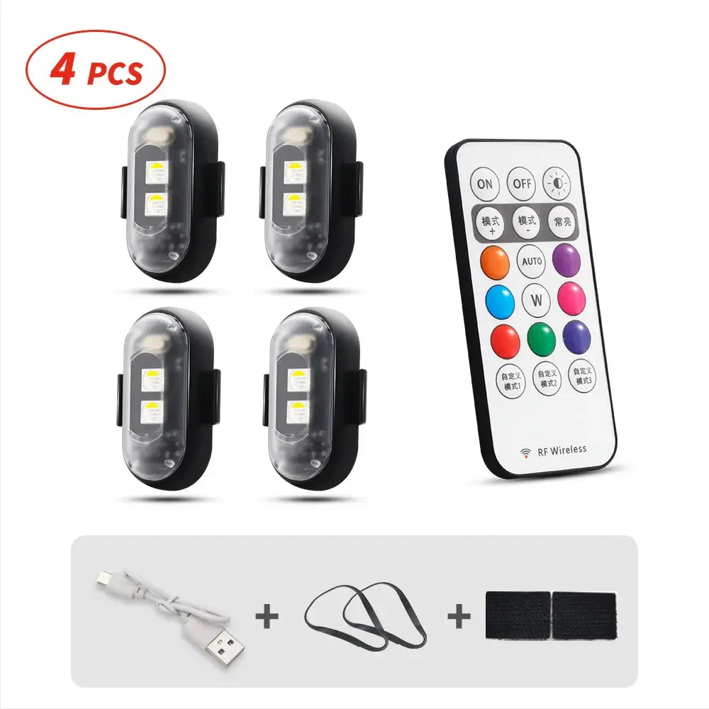 RGB Led Aircraft Strobe Light Remote Wireless Motorcycle Flash Light Warning Lights for   Bike Car Multifunctional