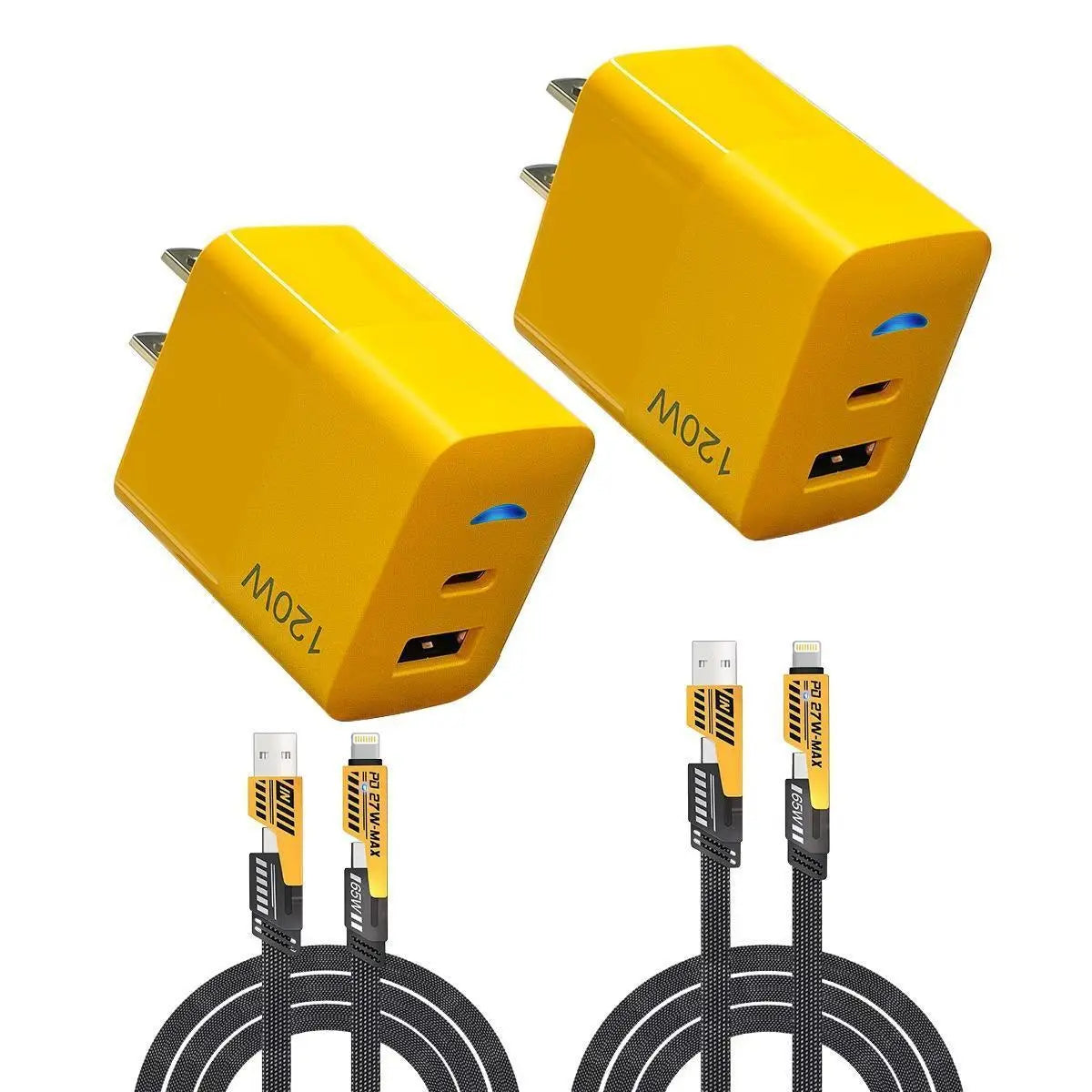 2-Pack Multiple Ports USB C/USB A Fast Charger Adapter with 4-in-1 USB C Cable 5FT Fast Charging Cord, Supports Up to 120W, Compatible with iPhone17/16/15/14/13/12/Pro Max iPad Samsung