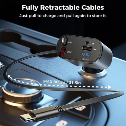 CHENGKE 4 in 1 Retractable Car Charger,Super Fast Charging Car Charger Max 120W, Retractable Cable and 2 USB Ports Car Charger Adapter for iPhone 15 14 13 12 Pro Max, Galaxy S23 Bluetooth Charger phone charger c