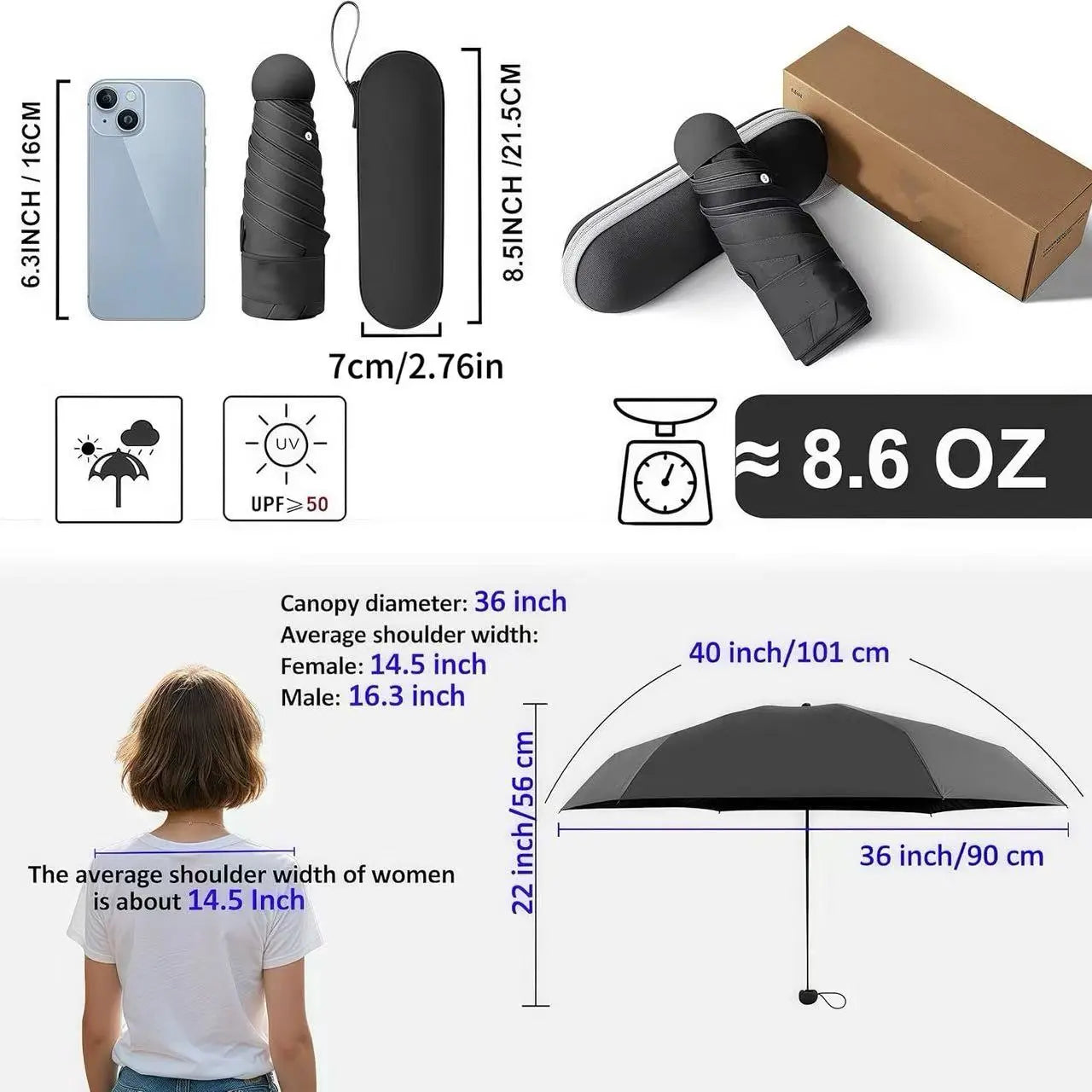 Portable Pocket Umbrella, 1 Count Lightweight Folding Umbrella, Dual-use Travel Umbrella for Sun & Rain, Ideal Travel Companion for Daily Use, Lightweight Waterproof Umbrella