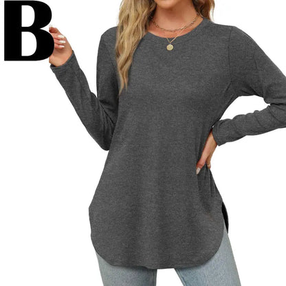 WIHOLL Womens Tunic Tops to Wear with Leggings Long Sleeve Thumb Hole Shirts Crew Neck Curved Hem SpringStatements