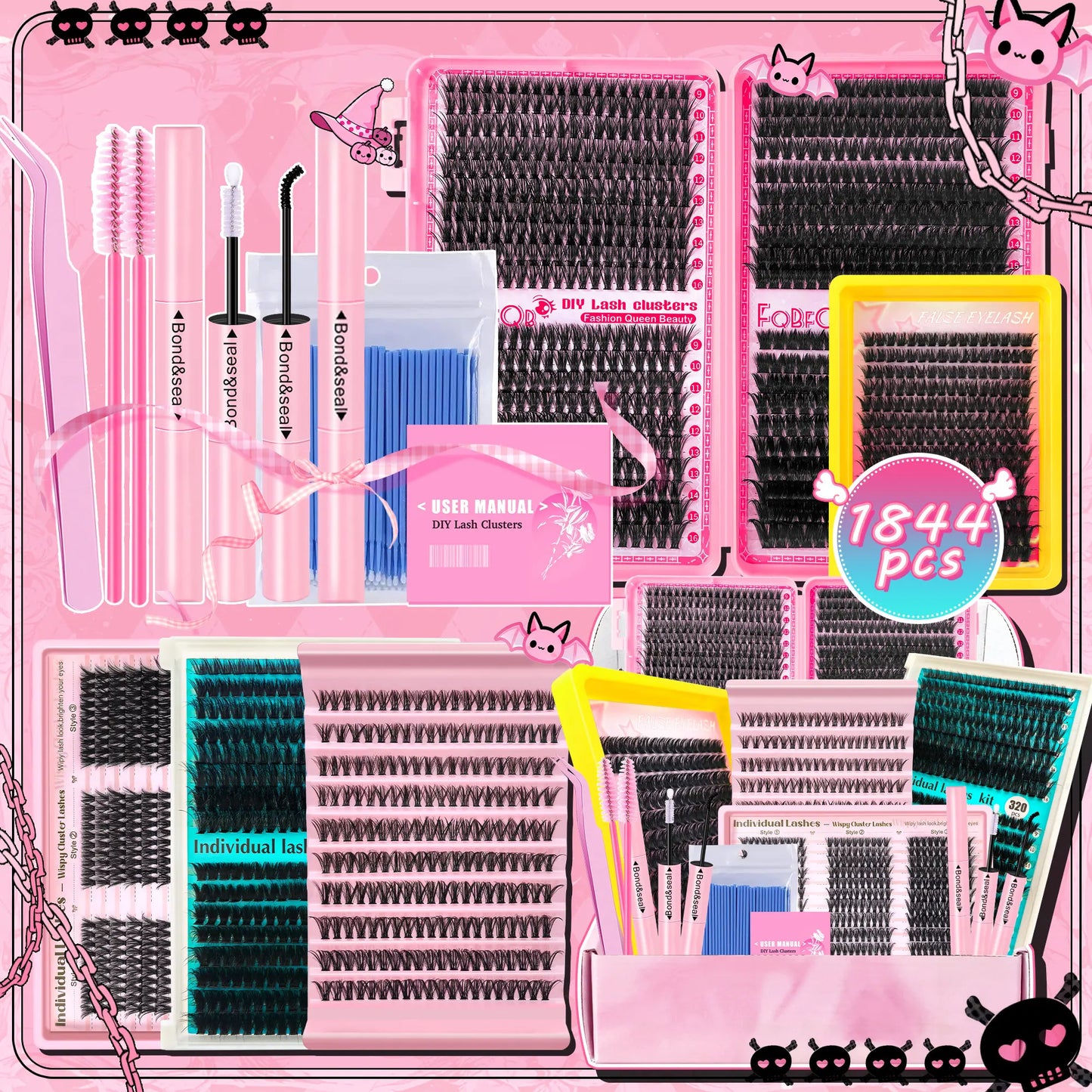 Lash Cluster Extensions Gift Set, Eyelash Extension, 30D 40D 60D 80D 100D Natural Full Set, 120D Extra Volume, Soft & Lightweight, with Glue, Tweezers & Brush