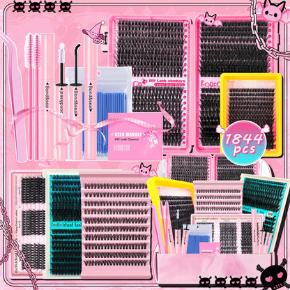 Lash Cluster Extensions Gift Set, Eyelash Extension, 30D 40D 60D 80D 100D Natural Full Set, 120D Extra Volume, Soft & Lightweight, with Glue, Tweezers & Brush