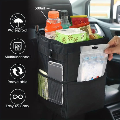 Car Trash Can with Lid & Storage Pockets, Large-Capacity Car Trash Bag, Leak-Proof Automotive Garbage Can, Multipurpose Car Storage Box, Car Storage Organizers