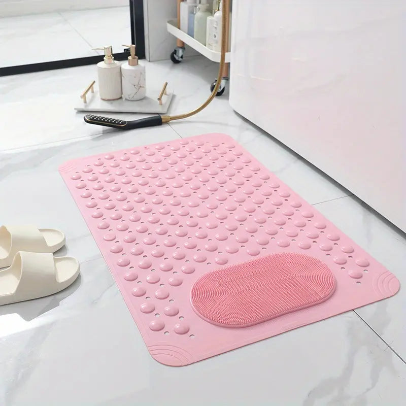 1pc non-slip shower mat, bathtub mat with drain holes and suction cups, foot massage shower rug, home bathroom, bathroom necessities.