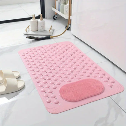 1pc non-slip shower mat, bathtub mat with drain holes and suction cups, foot massage shower rug, home bathroom, bathroom necessities.