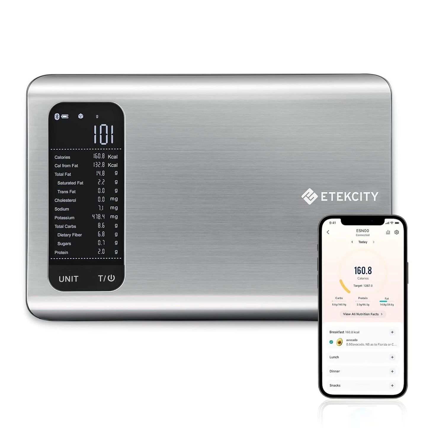 Etekcity ESN00 AI Smart Food Scale | 19 Nutrient Facts Auto Scan | Digital Calorie Counter for Meal Prep & Fitness | Compact Stainless Design