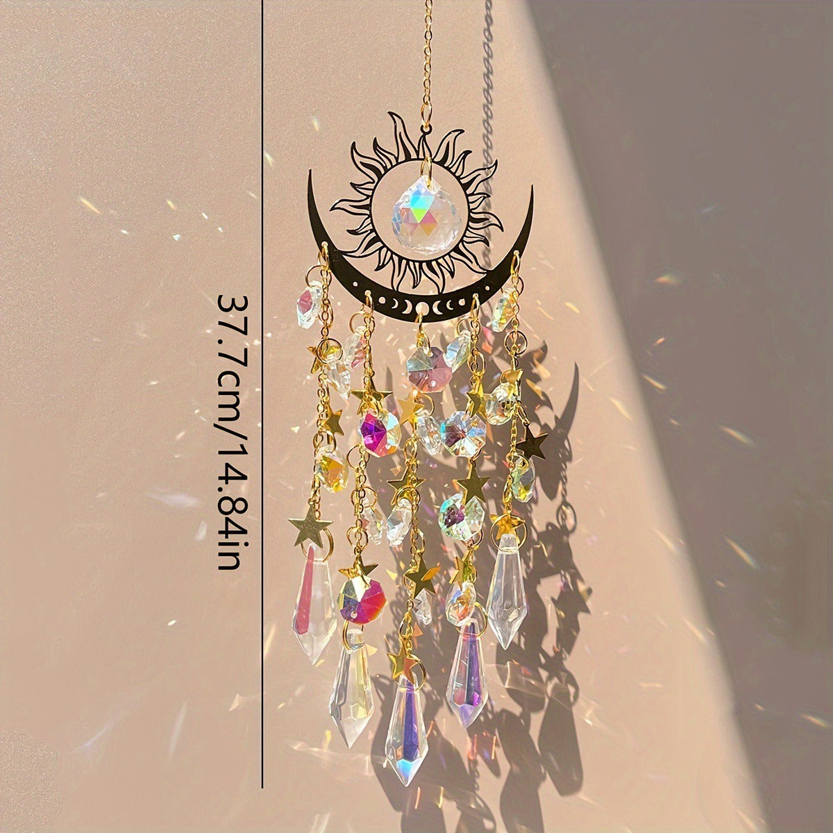 Celestial Sun-Moon Crystal Sun Catcher – Rainbow Prism Magic for Spiritual Calm & Boho Home Decor