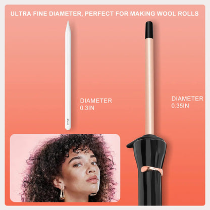 Hatteker 3/8 Inch Hair Curling Iron,9mm Tiny Curling Wand for Home & Salon Use,Portable Hair Styling Tool for Women & Girls,for Short & Long Hair