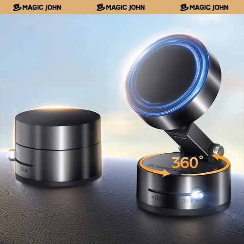 MAGIC JOHN 360° Magnetic Phone Holder Strong Magnetic Grip, Anti-Slip Base & Foldable Design for Car, Home & Travel
