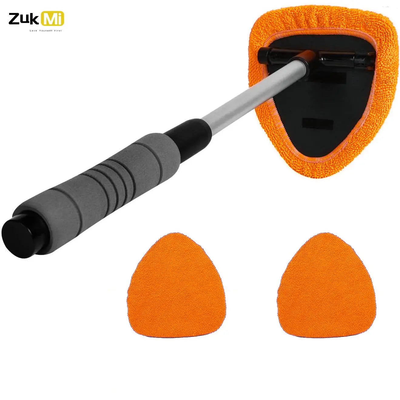 Windshield Cleaner Tool, Microfiber Car Window Cleaning Tool with Extendable Handle and 2 Cloth Pads, Interior/Exterior Glass Wiper Car Glass Cleaner Kit, Car Detailing Accessory, Car Cleaning Supplies