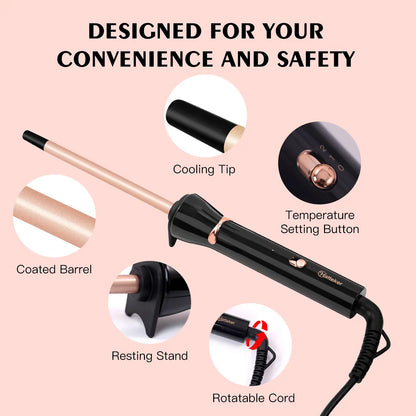 Hatteker 3/8 Inch Hair Curling Iron,9mm Tiny Curling Wand for Home & Salon Use,Portable Hair Styling Tool for Women & Girls,for Short & Long Hair