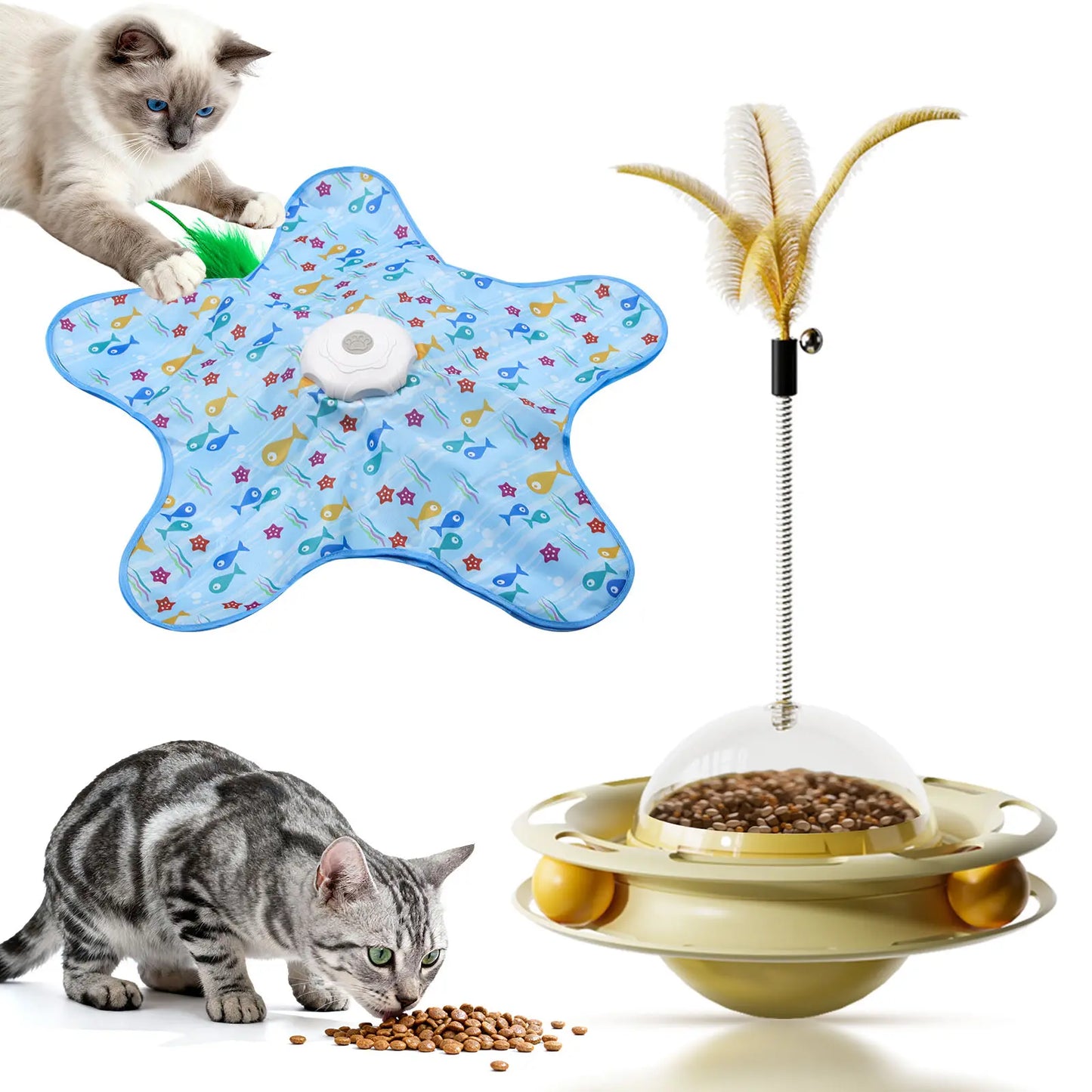 SPOVEN Interactive Unpredicatable Moving Feather Cat Toy , Hide and Seek Rechargeable Cat toy for bored cat,Automatic Chargeable，Indoor Exercise & Boredom Relief for All Breeds