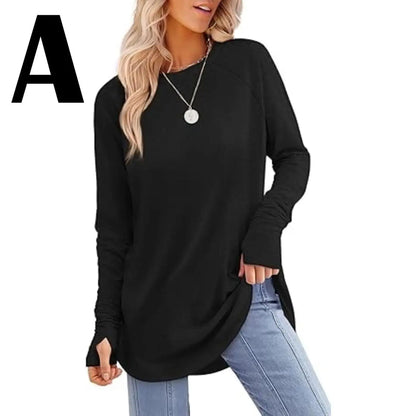 WIHOLL Womens Tunic Tops to Wear with Leggings Long Sleeve Thumb Hole Shirts Crew Neck Curved Hem SpringStatements