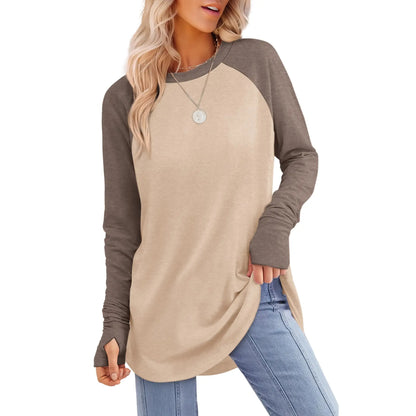 WIHOLL Womens Tunic Tops to Wear with Leggings Long Sleeve Thumb Hole Shirts Crew Neck Curved Hem SpringStatements