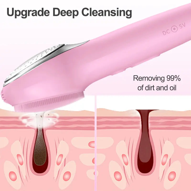 Facial Cleansing Brush Skin Massager Electric Silicone LED Lighting Face Brush Sonic Vibration IPX7 Waterproof