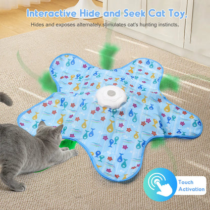 SPOVEN Interactive Unpredicatable Moving Feather Cat Toy , Hide and Seek Rechargeable Cat toy for bored cat,Automatic Chargeable，Indoor Exercise & Boredom Relief for All Breeds