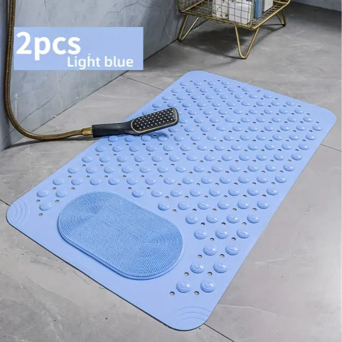 1pc non-slip shower mat, bathtub mat with drain holes and suction cups, foot massage shower rug, home bathroom, bathroom necessities.
