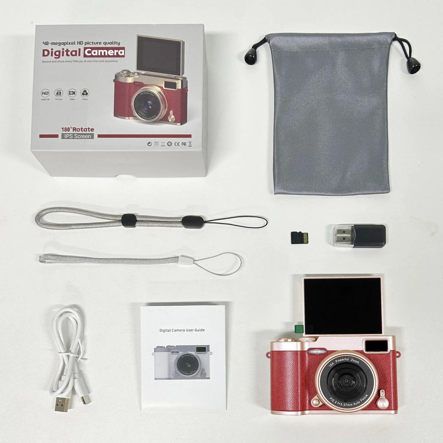 Flip-Screen CCD Camera, Entry-Level Student Pocket Camera with Memory Card, Portable Selfie Digital Camera for Teenagers and Back-to-School Season