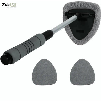 Windshield Cleaner Tool, Microfiber Car Window Cleaning Tool with Extendable Handle and 2 Cloth Pads, Interior/Exterior Glass Wiper Car Glass Cleaner Kit, Car Detailing Accessory, Car Cleaning Supplies