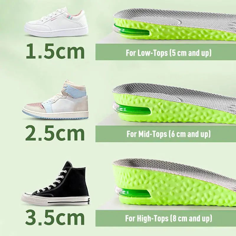 Comfortable Insoles with Air Cushion Height-Increasing Effect and Arch Support