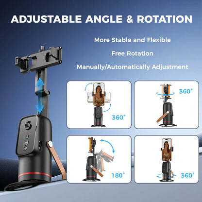 Auto Face Tracking Tripod, with Gesture Control Functon ,360° Rotation Face Body Phone Camera Mount Smart Shooting Phone Tracking Holder for Live Vlog Streaming Video, Accessories Selfie 360 Rotating Phone Stand Smartphone Vlogging Kit