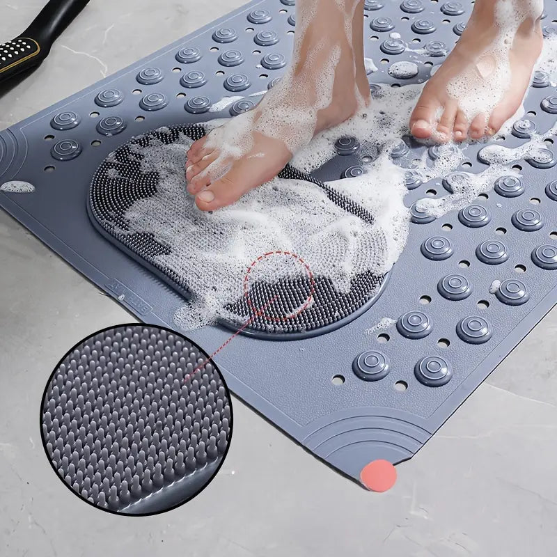 1pc non-slip shower mat, bathtub mat with drain holes and suction cups, foot massage shower rug, home bathroom, bathroom necessities.