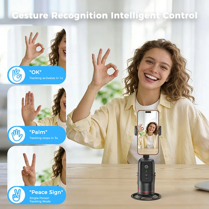 Auto Face Tracking Tripod, with Gesture Control Functon ,360° Rotation Face Body Phone Camera Mount Smart Shooting Phone Tracking Holder for Live Vlog Streaming Video, Accessories Selfie 360 Rotating Phone Stand Smartphone Vlogging Kit