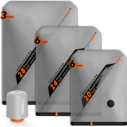VACBIRD New X8 Vacuum Packing Pump Storage Bags-Rechargeable Wireless Pump Travel Storage Bags Set - 20 Pack Portable Space Saver Bags for Travel & Home - Vacuum Compression Packing Seal for Clothes, Blankets, Seasonal Storage