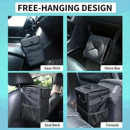 Car Trash Can with Lid & Storage Pockets, Large-Capacity Car Trash Bag, Leak-Proof Automotive Garbage Can, Multipurpose Car Storage Box, Car Storage Organizers
