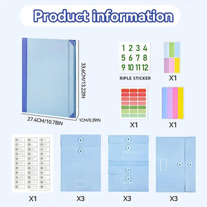 Accordion File Organizer Manila Pocket Document Folder for Passports, Birth Certificates & Important Papers, Office & Home Storage