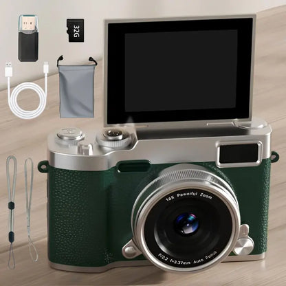 Flip-Screen CCD Camera, Entry-Level Student Pocket Camera with Memory Card, Portable Selfie Digital Camera for Teenagers and Back-to-School Season