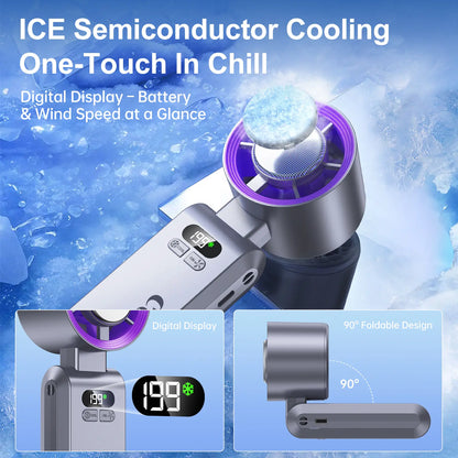 CoolHill ice fan Portable Handheld High Speed Fan 199 Adjustable Levels Foldable for Summer  Travel Vacation Essentials& Outdoor Activities with 13000 RPM Turbine Engine cool fan