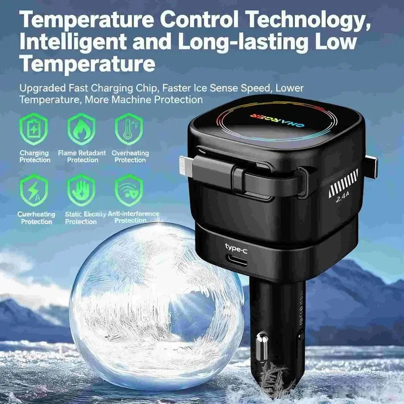 Retractable Car Charger with Starlight, 66W Starlight in Car roof 4 in 1 Retractable Car Phone Charger Adapter, Fast Charging USB C Cable, Compatible with iPhone 16/15/14/13/12/,Pixel